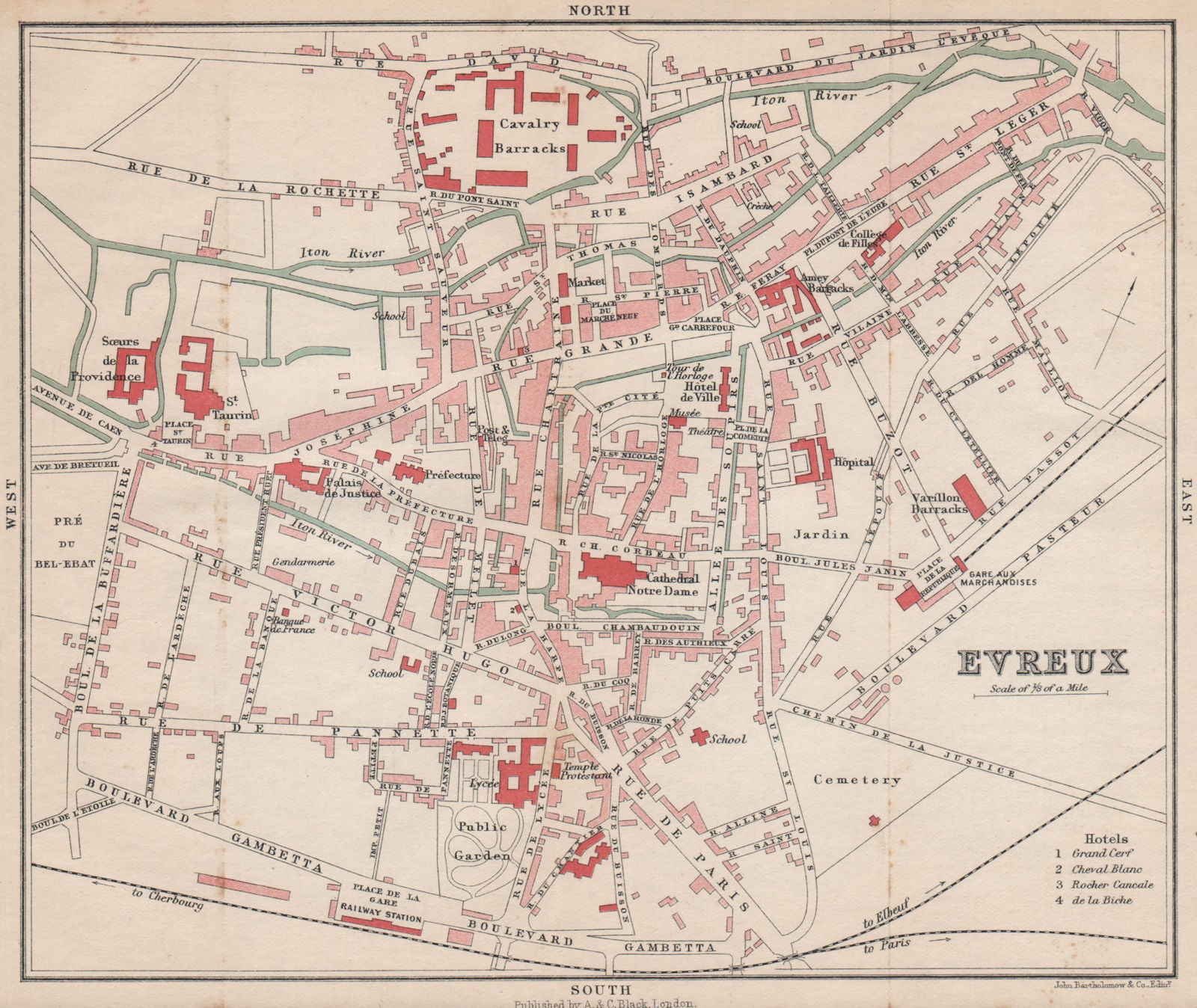 EVREUX antique town city plan de la ville. Eure 1913 old map chart